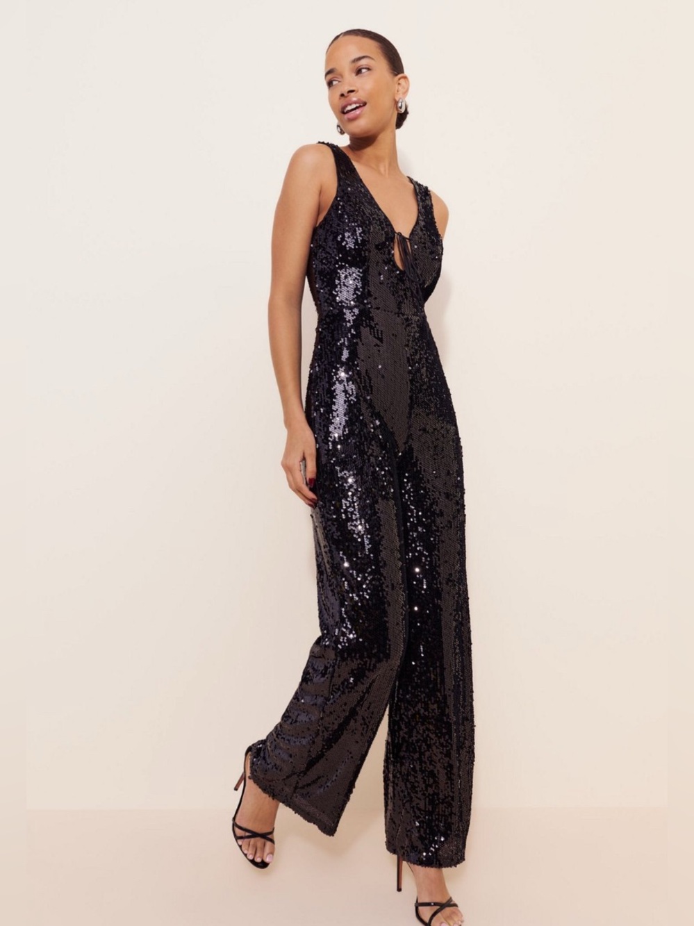 If By Sea Black Sequin V-Neck Jumpsuit